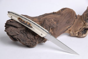 Taschenmesser Thiers Verrou Claude Dozorme, guillochierte Platine, Waldschnepfefeder