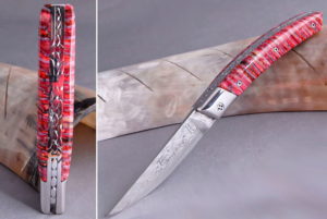 Taschenmesser Thiers Claude Dozorme, Damast, Mammutbackenzahn rot, brillant
