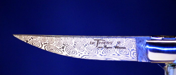 Taschenmesser Thiers Goyon-Chazeau, Damast, Hirschhorn, 10 cm